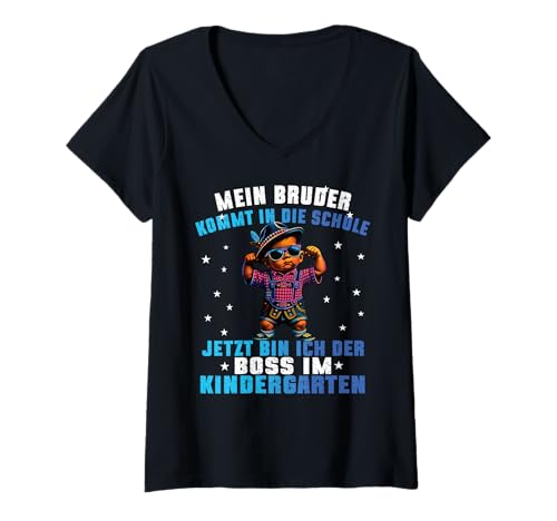 Damen Kindergartenkind 2025 - Kita Start Anfang Jungs Lausbua T-Shirt mit V-Ausschnitt von Kindergarten Kita Geschenk & T-Shirt Kinder