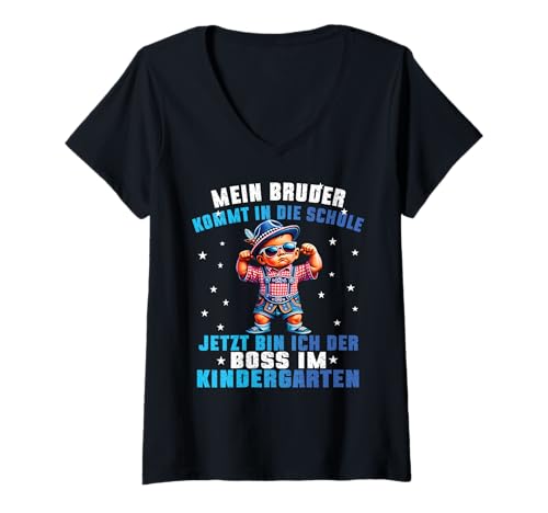 Damen Kindergartenkind 2025 - Kita Start Anfang Jungs Lausbua T-Shirt mit V-Ausschnitt von Kindergarten Kita Geschenk & T-Shirt Kinder