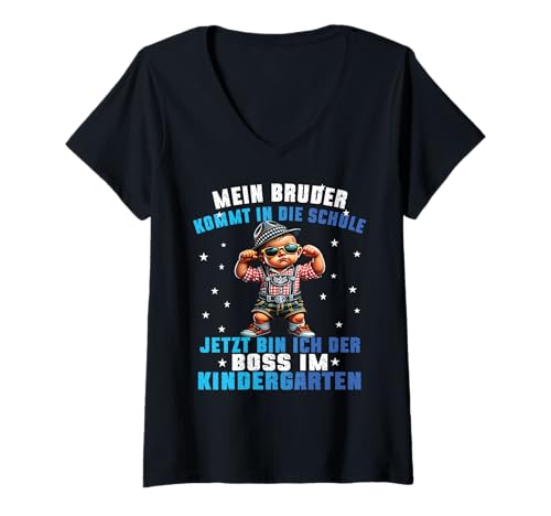 Damen Kindergartenkind 2025 - Kita Start Anfang Jungs Lausbua T-Shirt mit V-Ausschnitt von Kindergarten Kita Geschenk & T-Shirt Kinder