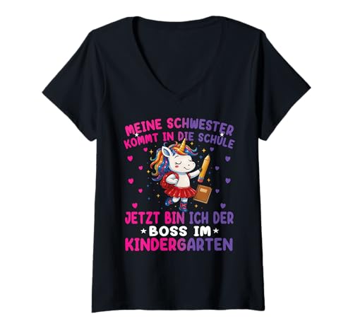 Damen Kindergaten Geschenk Mädchen Kita Anfang Einhorn Unicorn T-Shirt mit V-Ausschnitt Damen Kindergaten Geschenk Mädchen Kita Anfang Einhorn Unicorn T-Shirt mit V-Ausschnitt von Kindergarten Kita Geschenk & T-Shirt Kinder