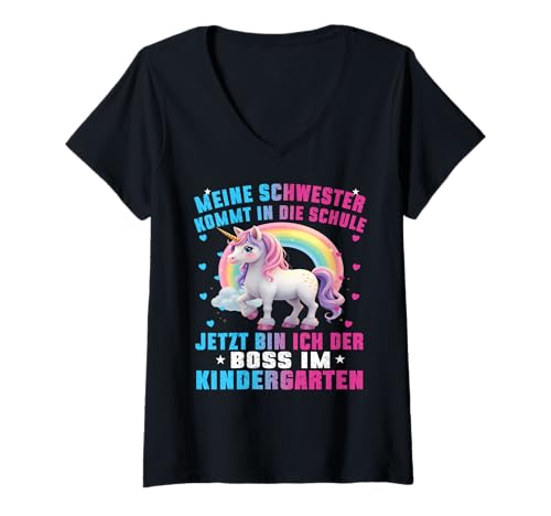 Damen Kindergaten Geschenk Mädchen Kita Anfang Einhorn Unicorn T-Shirt mit V-Ausschnitt Damen Kindergaten Geschenk Mädchen Kita Anfang Einhorn Unicorn T-Shirt mit V-Ausschnitt von Kindergarten Kita Geschenk & T-Shirt Kinder
