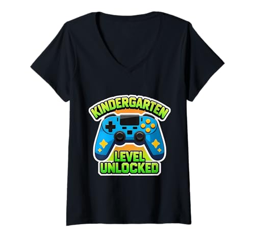 Damen Gamer-Gaming-Gamecontroller auf Kindergarten-Niveau, freigeschaltet T-Shirt mit V-Ausschnitt von Kindergarten Level Unlocked Gamer Gaming Products