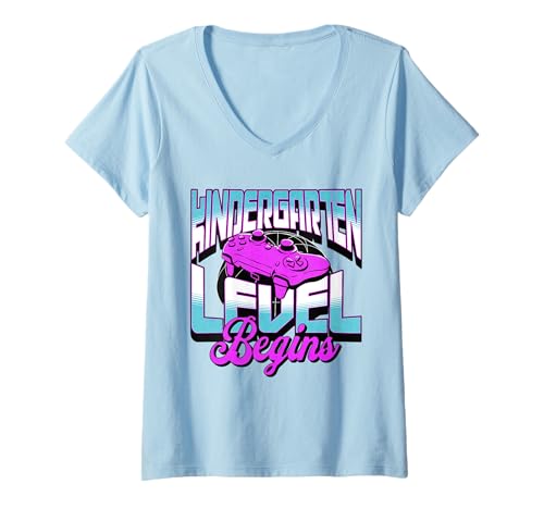 Damen Kindergartenlevel Begins First Day of School Gamer T-Shirt mit V-Ausschnitt Damen Kindergartenlevel Begins First Day of School Gamer T-Shirt mit V-Ausschnitt von Kindergarten Level Video Game Controller Design