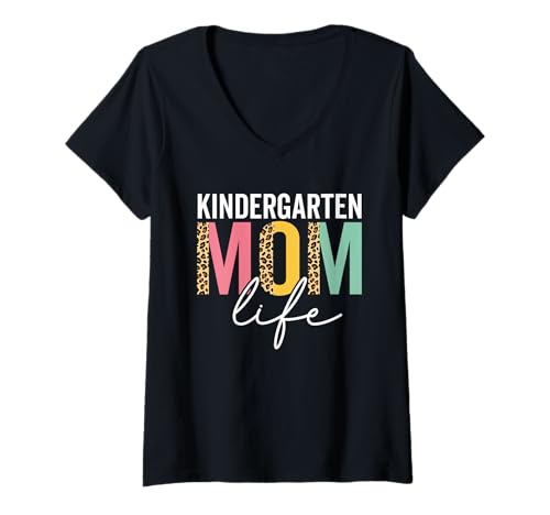 Damen Kindergarten Mama Leben Lustige Mama Leopard Kindergarten Mama T-Shirt mit V-Ausschnitt Damen Kindergarten Mama Leben Lustige Mama Leopard Kindergarten Mama T-Shirt mit V-Ausschnitt von Kindergarten Mom Life Tee for women