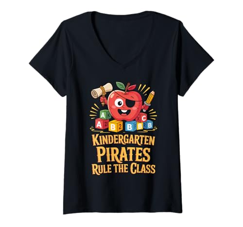 Damen Kindergarten Piraten Lustiger Lehrer Schule Back to School T-Shirt mit V-Ausschnitt Damen Kindergarten Piraten Lustiger Lehrer Schule Back to School T-Shirt mit V-Ausschnitt von Kindergarten Pirate Kids Teacher Fun School Style