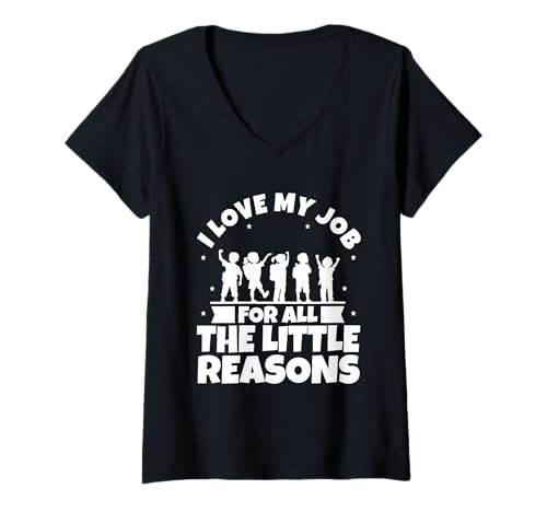 Damen Ich Liebe Meinen Job aus All den kleinen Gründen T-Shirt mit V-Ausschnitt Damen Ich Liebe Meinen Job aus All den kleinen Gründen T-Shirt mit V-Ausschnitt von Kindergarten PreK Teacher educator daycare School