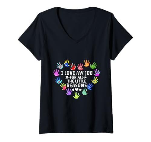 Damen Ich Liebe Meinen Job aus All den kleinen Gründen T-Shirt mit V-Ausschnitt Damen Ich Liebe Meinen Job aus All den kleinen Gründen T-Shirt mit V-Ausschnitt von Kindergarten PreK Teacher educator daycare School
