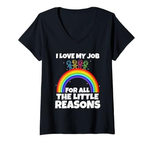 Damen Ich Liebe Meinen Job aus All den kleinen Gründen T-Shirt mit V-Ausschnitt Damen Ich Liebe Meinen Job aus All den kleinen Gründen T-Shirt mit V-Ausschnitt von Kindergarten PreK Teacher educator daycare School