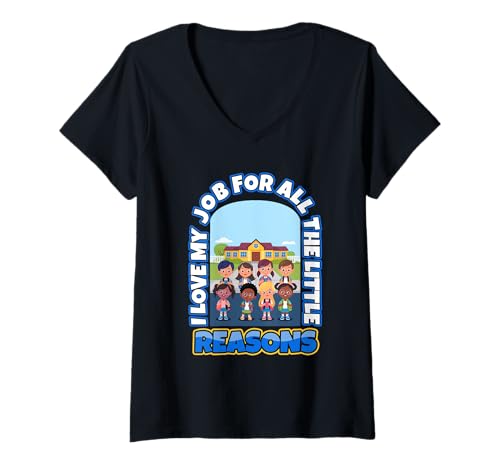 Damen Ich Liebe Meinen Job aus All den kleinen Gründen T-Shirt mit V-Ausschnitt Damen Ich Liebe Meinen Job aus All den kleinen Gründen T-Shirt mit V-Ausschnitt von Kindergarten PreK Teacher educator daycare School