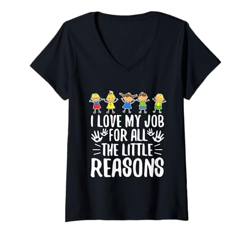 Damen Ich Liebe Meinen Job aus All den kleinen Gründen T-Shirt mit V-Ausschnitt Damen Ich Liebe Meinen Job aus All den kleinen Gründen T-Shirt mit V-Ausschnitt von Kindergarten PreK Teacher educator daycare School