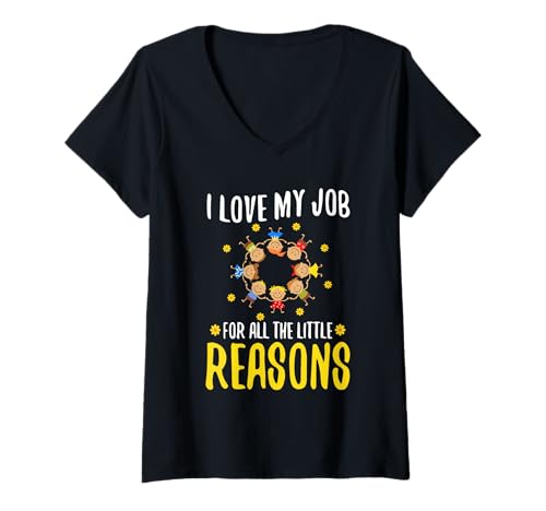 Damen Ich Liebe Meinen Job aus All den kleinen Gründen T-Shirt mit V-Ausschnitt Damen Ich Liebe Meinen Job aus All den kleinen Gründen T-Shirt mit V-Ausschnitt von Kindergarten PreK Teacher educator daycare School