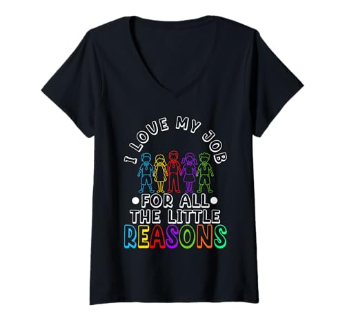 Damen Ich Liebe Meinen Job aus All den kleinen Gründen T-Shirt mit V-Ausschnitt Damen Ich Liebe Meinen Job aus All den kleinen Gründen T-Shirt mit V-Ausschnitt von Kindergarten PreK Teacher educator daycare School