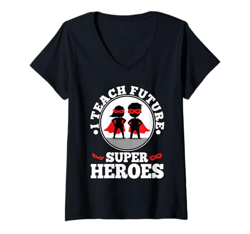 Damen Ich unterrichte zukünftige Superhelden T-Shirt mit V-Ausschnitt Damen Ich unterrichte zukünftige Superhelden T-Shirt mit V-Ausschnitt von Kindergarten PreK Teacher educator daycare School