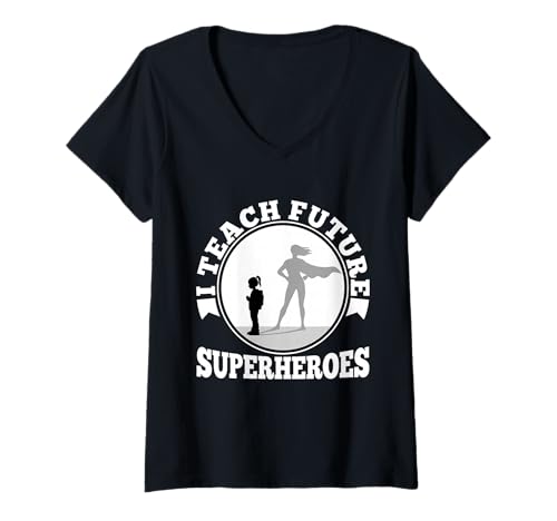Damen Ich unterrichte zukünftige Superhelden T-Shirt mit V-Ausschnitt Damen Ich unterrichte zukünftige Superhelden T-Shirt mit V-Ausschnitt von Kindergarten PreK Teacher educator daycare School