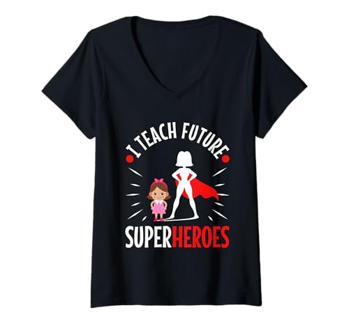 Damen Ich unterrichte zukünftige Superhelden T-Shirt mit V-Ausschnitt Damen Ich unterrichte zukünftige Superhelden T-Shirt mit V-Ausschnitt von Kindergarten PreK Teacher educator daycare School