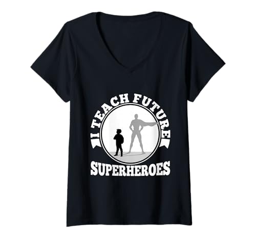 Damen Ich unterrichte zukünftige Superhelden T-Shirt mit V-Ausschnitt Damen Ich unterrichte zukünftige Superhelden T-Shirt mit V-Ausschnitt von Kindergarten PreK Teacher educator daycare School
