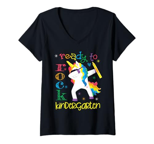 Damen Ready to Rock Kindergarten Einhorn Fun Back to School Gear T-Shirt mit V-Ausschnitt Damen Ready to Rock Kindergarten Einhorn Fun Back to School Gear T-Shirt mit V-Ausschnitt von Kindergarten Ready To Rock Unicorn Sapphire Star