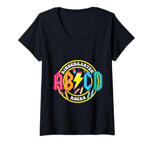 Damen Kindergarten Rocks - ABCD Schulanfang für Lehrer und Kinder T-Shirt mit V-Ausschnitt Damen Kindergarten Rocks - ABCD Schulanfang für Lehrer und Kinder T-Shirt mit V-Ausschnitt von Kindergarten Rockstar Shirts & Gifts