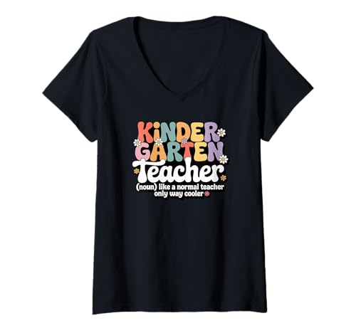 Damen Retro Groovy Kindergarten-Lehrer, Schulanfang, Klassenzimmer T-Shirt mit V-Ausschnitt Damen Retro Groovy Kindergarten-Lehrer, Schulanfang, Klassenzimmer T-Shirt mit V-Ausschnitt von Kindergarten Teacher Apparel for Women & Men