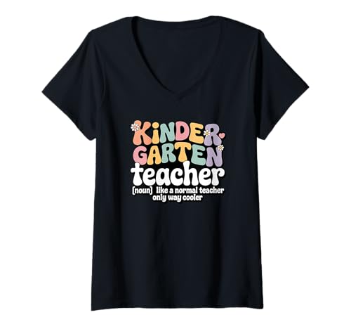 Damen Retro Groovy Kindergartenlehrer Frühe Kindheit Schule T-Shirt mit V-Ausschnitt Damen Retro Groovy Kindergartenlehrer Frühe Kindheit Schule T-Shirt mit V-Ausschnitt von Kindergarten Teacher Apparel for Women & Men