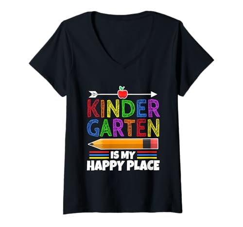 Damen Kindergarten ist Mein glücklicher Ort T-Shirt mit V-Ausschnitt Damen Kindergarten ist Mein glücklicher Ort T-Shirt mit V-Ausschnitt von Kindergarten Teacher PreK educator daycare