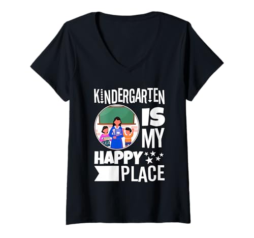 Damen Kindergarten ist Mein glücklicher Ort T-Shirt mit V-Ausschnitt Damen Kindergarten ist Mein glücklicher Ort T-Shirt mit V-Ausschnitt von Kindergarten Teacher PreK educator daycare