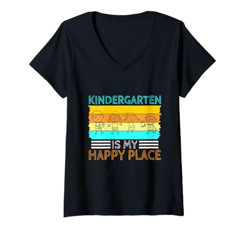 Damen Kindergarten ist Mein glücklicher Ort T-Shirt mit V-Ausschnitt Damen Kindergarten ist Mein glücklicher Ort T-Shirt mit V-Ausschnitt von Kindergarten Teacher PreK educator daycare