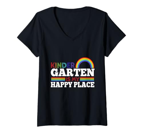 Damen Kindergarten ist Mein glücklicher Ort T-Shirt mit V-Ausschnitt Damen Kindergarten ist Mein glücklicher Ort T-Shirt mit V-Ausschnitt von Kindergarten Teacher PreK educator daycare