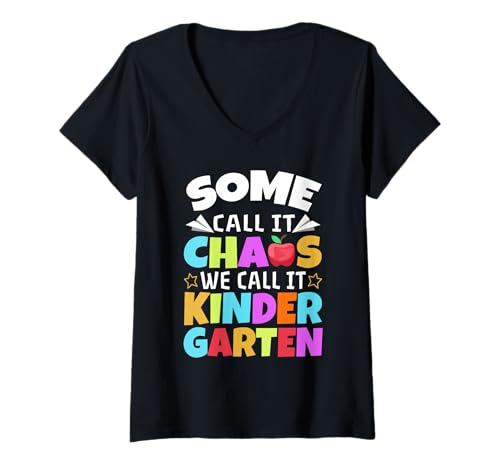 Damen Manche nennen es Chaos, wir nennen es Kindergarten T-Shirt mit V-Ausschnitt Damen Manche nennen es Chaos, wir nennen es Kindergarten T-Shirt mit V-Ausschnitt von Kindergarten Teacher PreK educator daycare