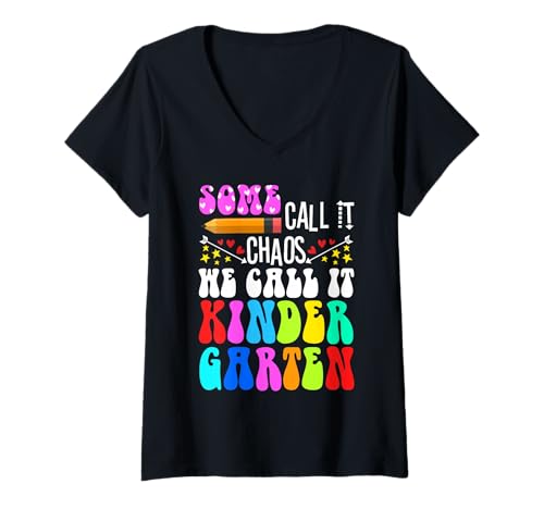Damen Manche nennen es Chaos, wir nennen es Kindergarten T-Shirt mit V-Ausschnitt Damen Manche nennen es Chaos, wir nennen es Kindergarten T-Shirt mit V-Ausschnitt von Kindergarten Teacher PreK educator daycare