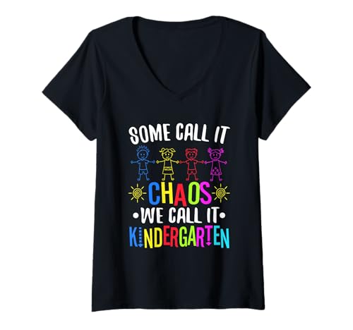 Damen Manche nennen es Chaos, wir nennen es Kindergarten T-Shirt mit V-Ausschnitt Damen Manche nennen es Chaos, wir nennen es Kindergarten T-Shirt mit V-Ausschnitt von Kindergarten Teacher PreK educator daycare