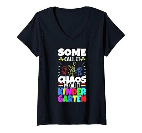Damen Manche nennen es Chaos, wir nennen es Kindergarten T-Shirt mit V-Ausschnitt Damen Manche nennen es Chaos, wir nennen es Kindergarten T-Shirt mit V-Ausschnitt von Kindergarten Teacher PreK educator daycare