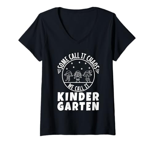 Damen Manche nennen es Chaos, wir nennen es Kindergarten T-Shirt mit V-Ausschnitt Damen Manche nennen es Chaos, wir nennen es Kindergarten T-Shirt mit V-Ausschnitt von Kindergarten Teacher PreK educator daycare