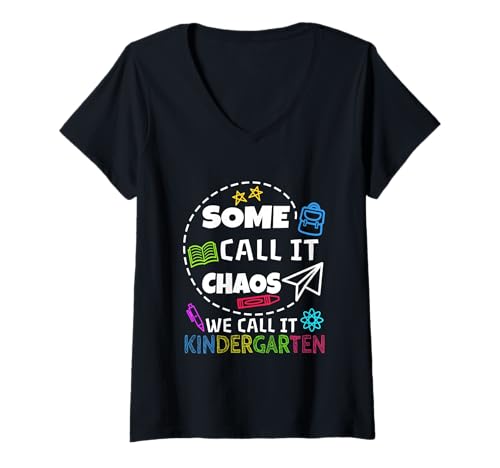 Damen Manche nennen es Chaos, wir nennen es Kindergarten T-Shirt mit V-Ausschnitt Damen Manche nennen es Chaos, wir nennen es Kindergarten T-Shirt mit V-Ausschnitt von Kindergarten Teacher PreK educator daycare