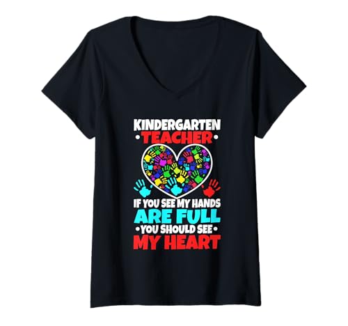 Damen Wenn du siehst, DASS Meine Hände voll sind, solltest du Mein Herz sehen T-Shirt mit V-Ausschnitt Damen Wenn du siehst, DASS Meine Hände voll sind, solltest du Mein Herz sehen T-Shirt mit V-Ausschnitt von Kindergarten Teacher PreK educator daycare