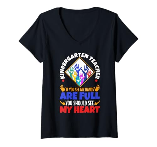 Damen Wenn du siehst, DASS Meine Hände voll sind, solltest du Mein Herz sehen T-Shirt mit V-Ausschnitt Damen Wenn du siehst, DASS Meine Hände voll sind, solltest du Mein Herz sehen T-Shirt mit V-Ausschnitt von Kindergarten Teacher PreK educator daycare
