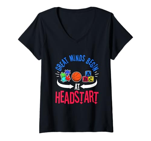 Damen Große Köpfe beginnen bei Vorsprung T-Shirt mit V-Ausschnitt Damen Große Köpfe beginnen bei Vorsprung T-Shirt mit V-Ausschnitt von Kindergarten Teacher Preschool educator daycare