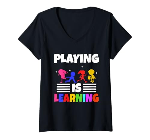 Damen Spielen ist Lernen T-Shirt mit V-Ausschnitt Damen Spielen ist Lernen T-Shirt mit V-Ausschnitt von Kindergarten Teacher Preschool educator daycare