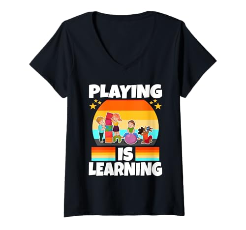 Damen Spielen ist Lernen T-Shirt mit V-Ausschnitt Damen Spielen ist Lernen T-Shirt mit V-Ausschnitt von Kindergarten Teacher Preschool educator daycare