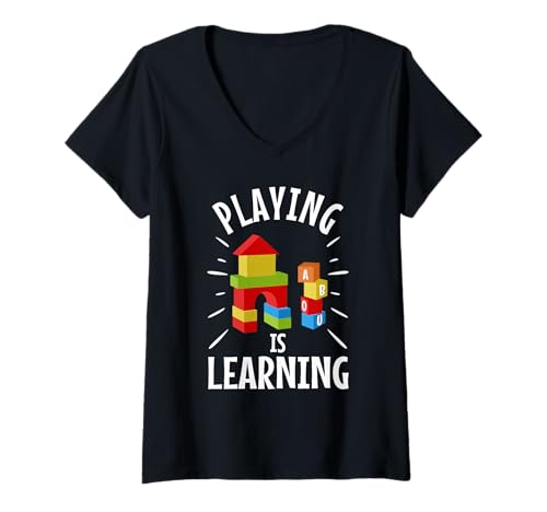 Damen Spielen ist Lernen T-Shirt mit V-Ausschnitt Damen Spielen ist Lernen T-Shirt mit V-Ausschnitt von Kindergarten Teacher Preschool educator daycare