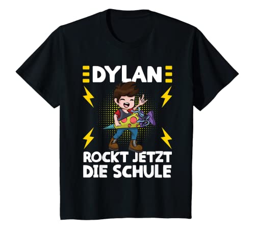 Kinder Dylan rockt jetzt die Schule! Einschulung Jungen T-Shirt von Kindergarten Verabschiedung Outfits für Jungen