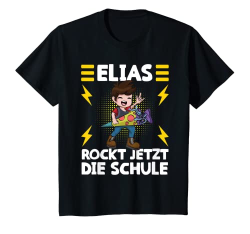 Kinder Elias rockt jetzt die Schule! Einschulung Jungen T-Shirt von Kindergarten Verabschiedung Outfits für Jungen
