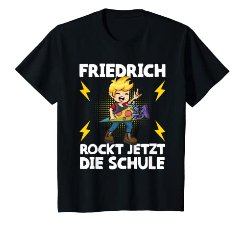 Kinder Friedrich rockt jetzt die Schule! Einschulung Jungen T-Shirt von Kindergarten Verabschiedung Outfits für Jungen