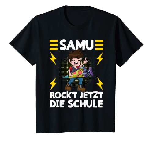 Kinder Samu rockt jetzt die Schule! Einschulung Jungen T-Shirt von Kindergarten Verabschiedung Outfits für Jungen