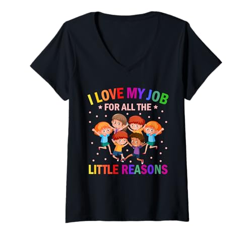 Damen I Love My Job For All The Little Reasons Kindergarten Schule T-Shirt mit V-Ausschnitt Damen I Love My Job For All The Little Reasons Kindergarten Schule T-Shirt mit V-Ausschnitt von Kindergarten und Schule - Kindergarten and School