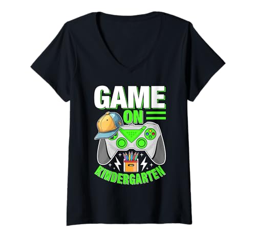 Damen Kindergartener Game On Kids Level Unlocked Back to School T-Shirt mit V-Ausschnitt Damen Kindergartener Game On Kids Level Unlocked Back to School T-Shirt mit V-Ausschnitt von Kindergartener Back To School