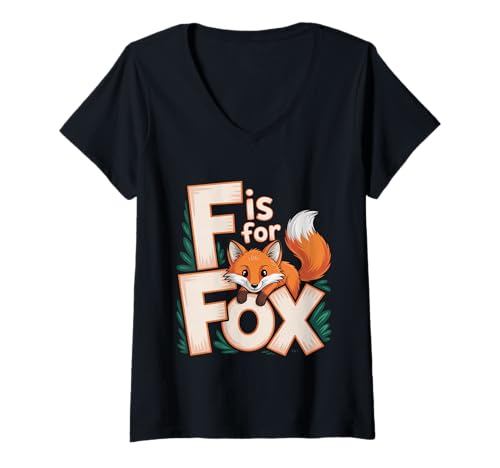 Damen F is for Fox Grundschullehrer Leselehrer - T-Shirt mit V-Ausschnitt Damen F is for Fox Grundschullehrer Leselehrer - T-Shirt mit V-Ausschnitt von Kindergarteninteresse Lehrerin