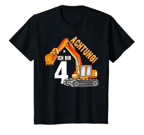 4. Geburtstag Jungen Achtung Ich Bin 4 Bagger Geburtstags T-Shirt 4. Geburtstag Jungen Achtung Ich Bin 4 Bagger Geburtstags T-Shirt von Kindergeburtstag Baustelle Bagger Party Geschenk