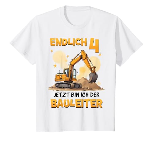 Kinder Endlich 4 Bauleiter Bagger Kinder Geburtstag 4 Jahre T-Shirt von Kindergeburtstag Baustelle Bagger