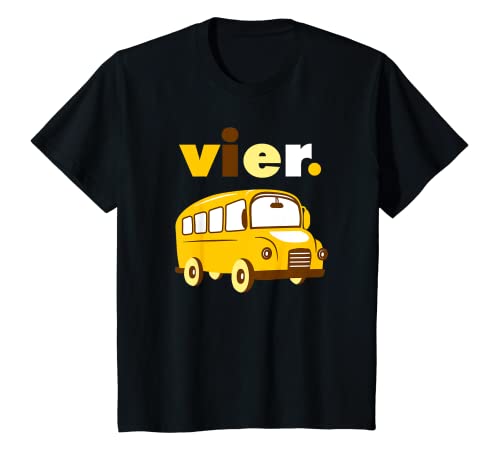 Kinder Busfahrer 4 Jahre Vierter Geburtstag Bus T-Shirt von Kindergeburtstag Busfahrer Bus Geschenk